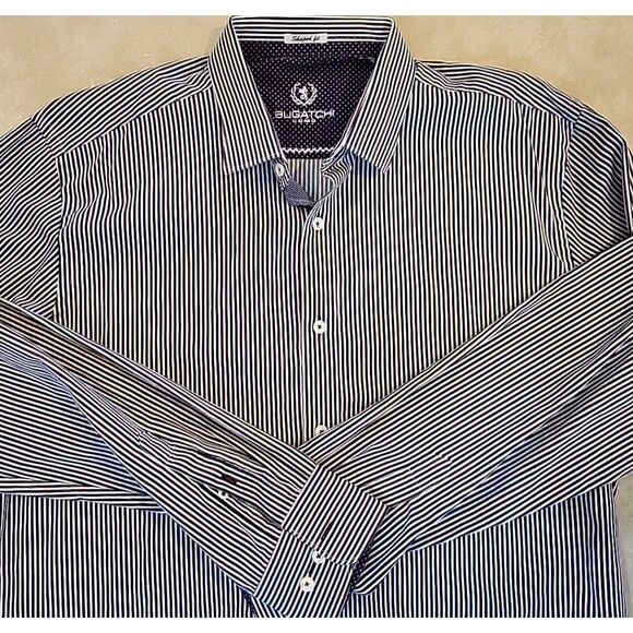 Bugatchi Uomo Shaped Fit Button Down Multi Striped Flip Cuff Mens Long Sleeve XL - Picture 1 of 10